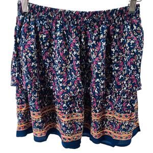 CITY STUDIO SZ M blue floral boho layered elastic waist mini skirt NWT B107